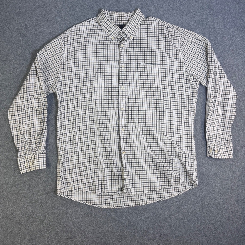 Barbour Button Down Shirt Mens USA XXL White Plaid Excellent Long Sleeve Cotton